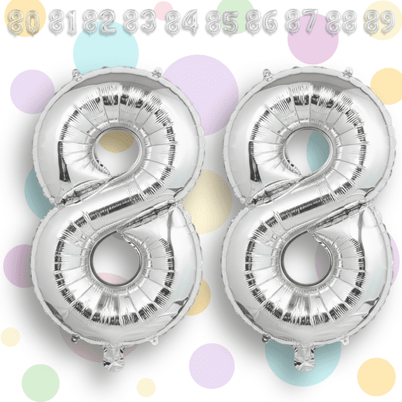 Silver Number 88 Mylar Foil Balloon 32" - Helium or Air Inflatable Metallic Balloons for 88th Happy Birthday, Graduation, Corporate Party Decorations