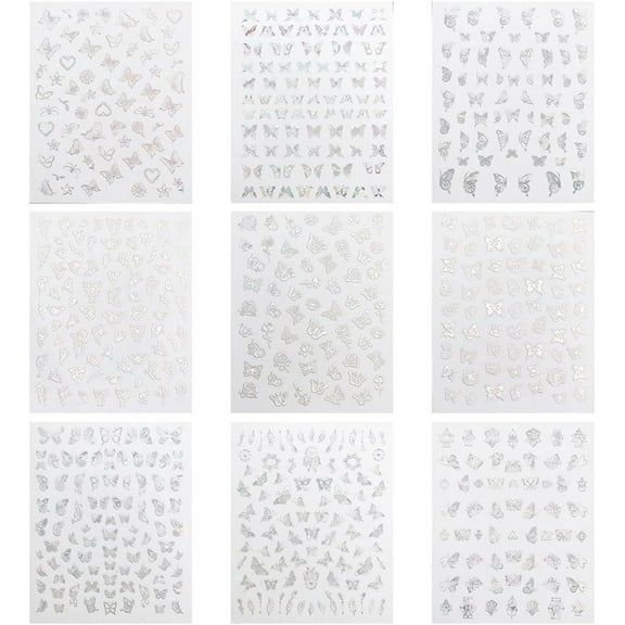 Silver 9 Butterfly Film Stickers Silver Vinyl Modern Sticker Sheet Pack