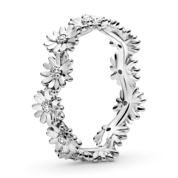 Womens 925 Silver Ring with Crown Daisy Design Double Ring Blue Earth and Moon Eternal Symbol Inlaid Gems Ring for Her Fashion Jewelry Gift