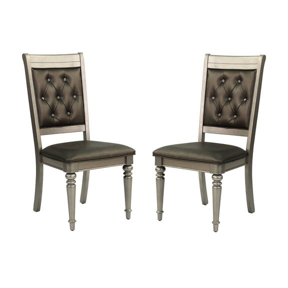 Silver Accent Tufted Dining Chairs | Classic Design for Dining Spaces | Upholstered in Faux Leather, Rubberwood Frame | Provide Comfort and Aesthetics