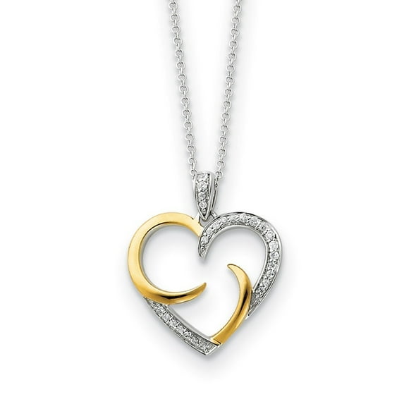 Silver Accent gold plating with Cubic Zirconia Heart Necklace - 18 Inch