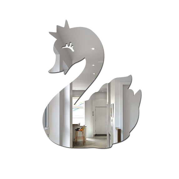 Silver Acrylic Mirror Wall Sticker H – Swan Shape Cartoon Decal for Kids Room Nursery Home Decor