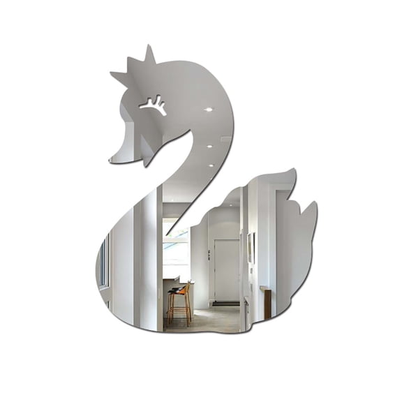 Silver Acrylic Mirror Wall Sticker H – Swan Shape Cartoon Decal for Kids Room Nursery Home Decor