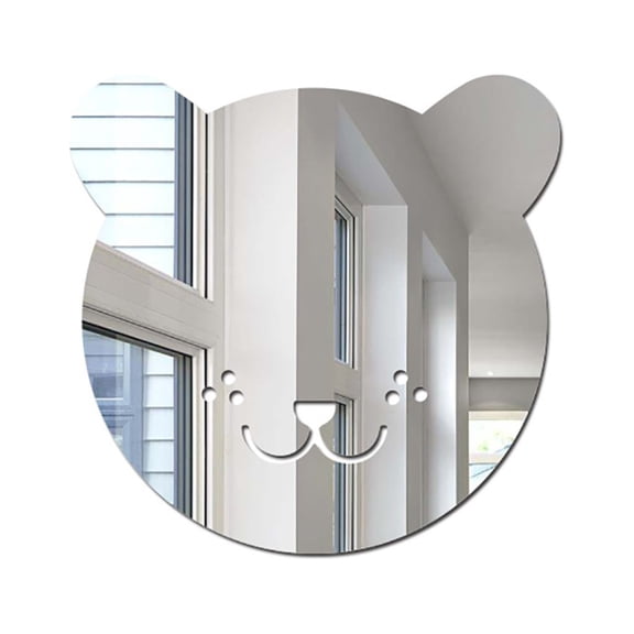 Silver Acrylic Mirror Wall Sticker L – Bear Shape Cartoon Decal for Kids Room Nursery Home Decor