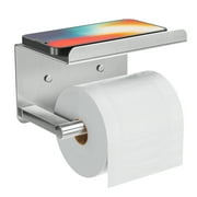 NIFFGAFF Silver Adhesive Toilet Paper Holder with Phone Shelf, Wall Mounted Toilet Paper Roll Holder, Rustproof No Nail Toilet Roll Holder with Shelf, Toilet Tissue Holder