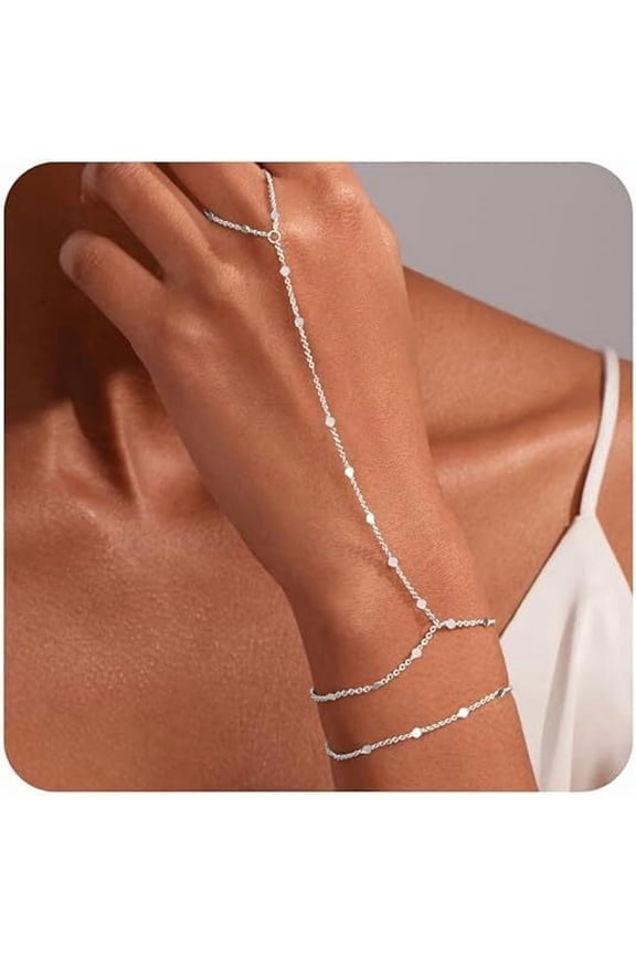 1 PCS Silver Adjustable Boho Chain Link Ring to Bracelet Hand Jewelry for Women Festival Halloween Christmas Gift