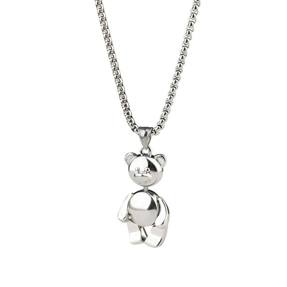 Silver Alloy Hip hop Bear Pendant Stainless Steel Chain Necklace for Mens Womens