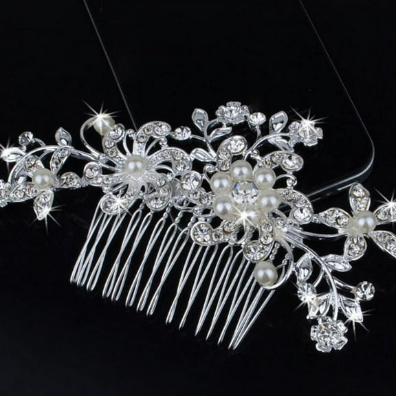 Silver Alloy, Rhinestone and Pearl Hair Comb for Wedding Brides