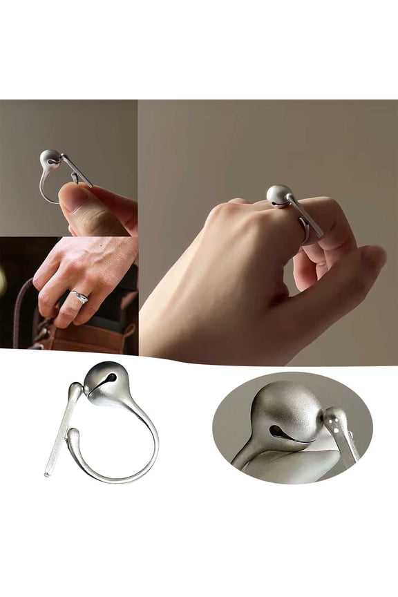 Silver Alloy Wooden Fish Beat Ring for Men Women Unisex Adults Stress Anxiety Comfort Fit Adjustable Meditation Relaxation Brushed Sand Polished Center, 2 cmx2 cm, Silver