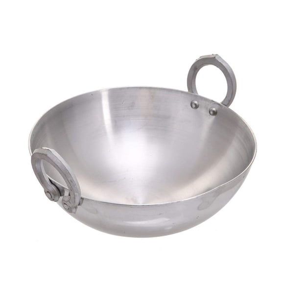 Silver Aluminium Heavy Base Kadhai 3.5 Liters | Kadai With Handle For Kitchen | Deep Frying Kadai