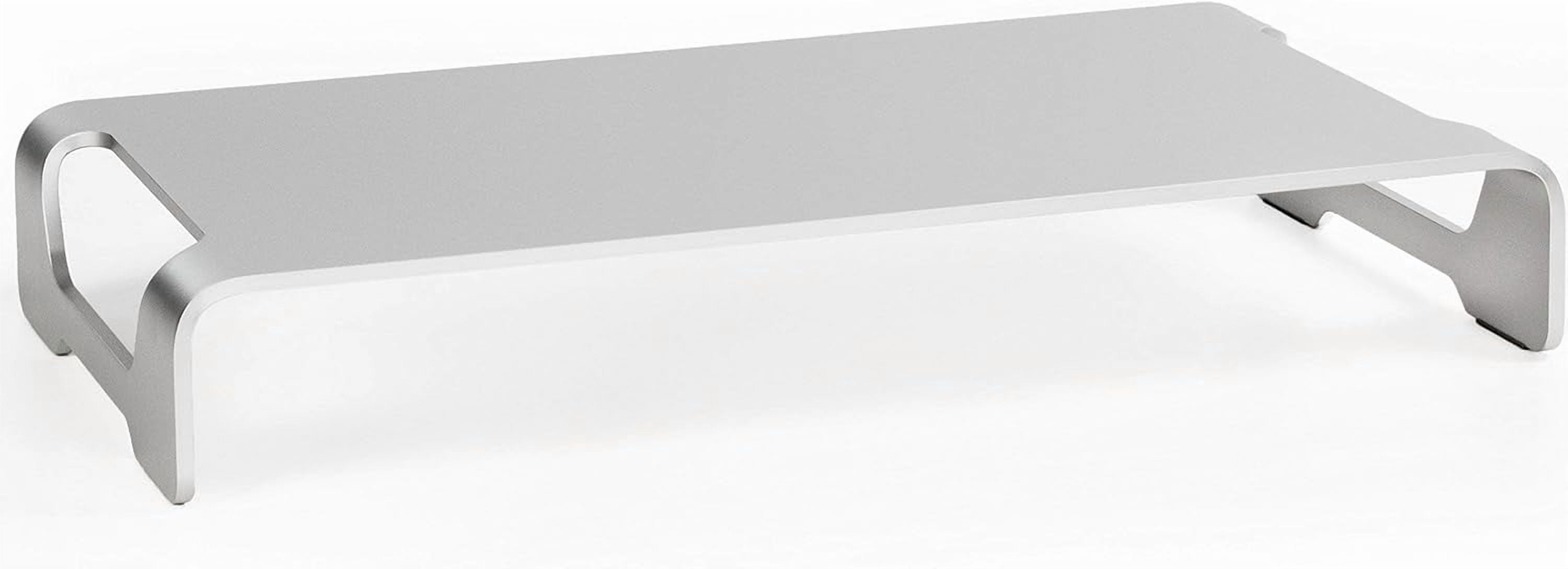 Silver Aluminum 16 inch Wide Monitor Riser, Ergonomic Desktop Stand, Modern Tabletop Organizer
