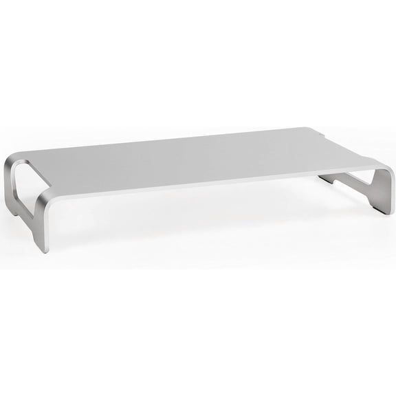 Silver Aluminum 16 inch Wide Monitor Riser, Ergonomic Desktop Stand, Modern Tabletop Organizer