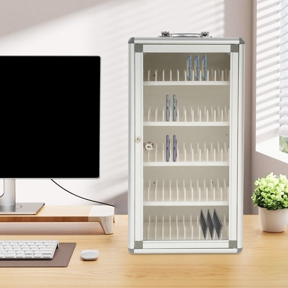 Silver Aluminum Alloy PVC 26.5*20*55cm 60 Slot Cell Phone Storage Cabinet With Lock Wall-Mounted Cell Phone Safe Deposit Box