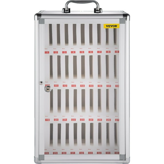 Silver Aluminum Alloy Phone Storage Box - 36-Pocket Wall Mount Locker with Handle, Key Lock & Handwritten Tags for Schools & Offices