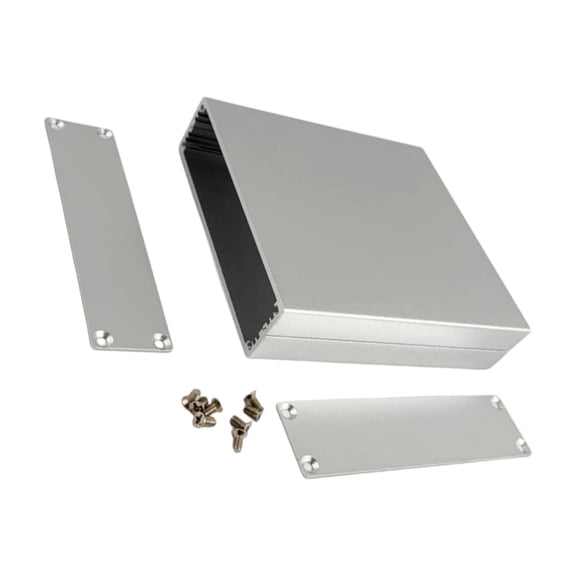 Silver Aluminum Electronic Project Box Enclosure with End Plates and Screws, Open-End Housing Case for Power Supply Units, Instrument Builds and Controller Covers, 26x103x110 mm