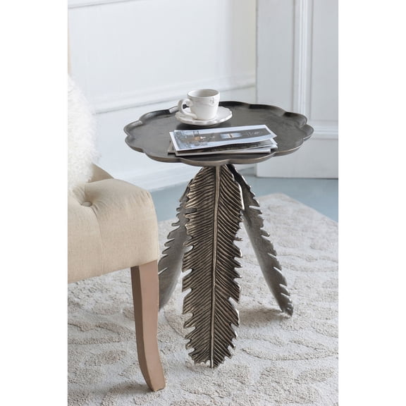 Silver Aluminum Side Table with Leaf Pattern / Improves Living Room Ambiance