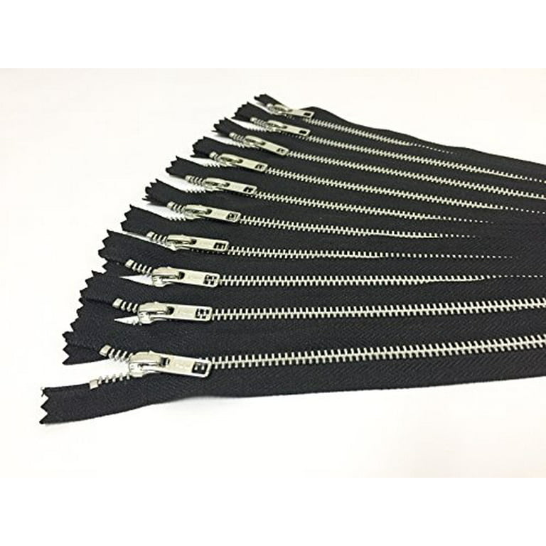 Silver Aluminum YKK Zippers No. 5 Metal 10 inch Zips in Black Pack of 12