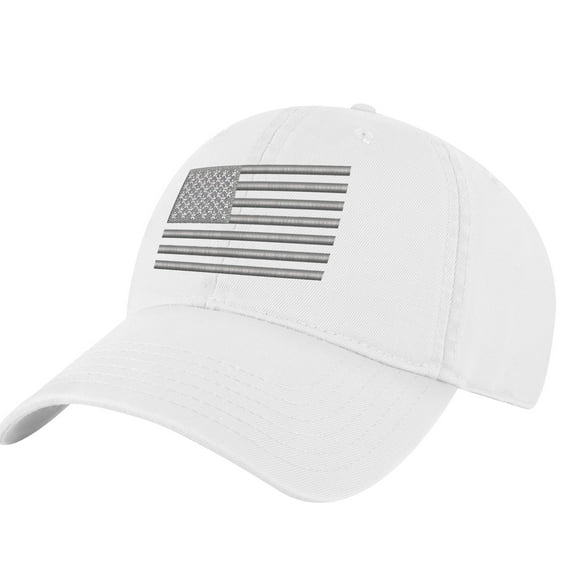 Silver American Flag Baseball Cap - Minimalist Patriotic Hat - Modern US Flag Strapback (White)