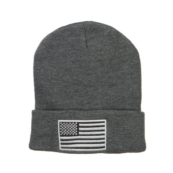 Silver American Flag Embroidered Beanie - Grey OSFM