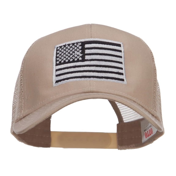 Silver American Flag Embroidered Mesh Cap - Khaki OSFM