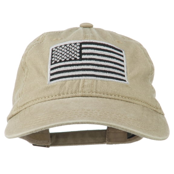 Silver American Flag Embroidered Washed Cap - Khaki OSFM