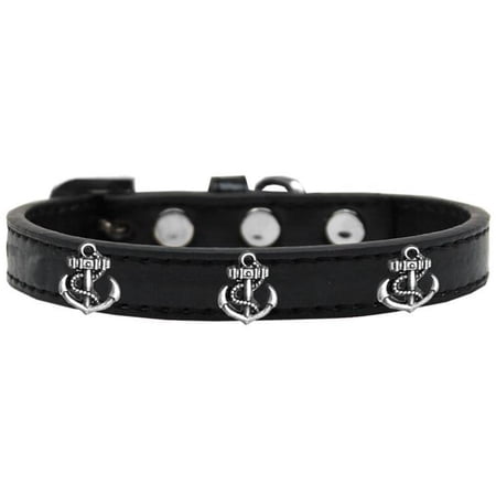 Silver Anchor Widget Dog Collar, Black - Size 12
