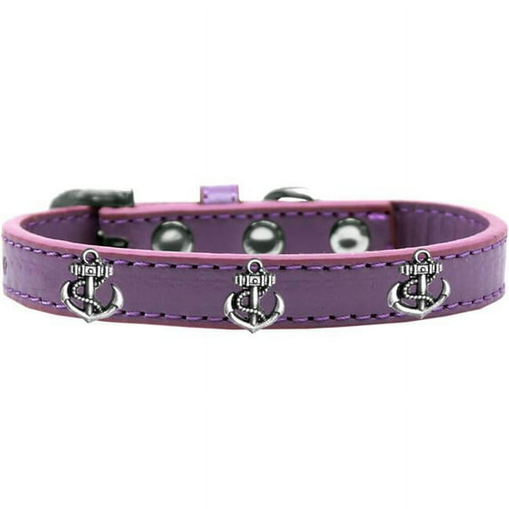 Silver Anchor Widget Dog Collar, Lavender - Size 16