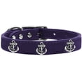 thumbnail image 1 of Silver Anchor Widget Genuine Leather Dog Collar Purple 26, 1 of 3