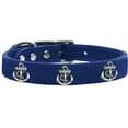 thumbnail image 1 of Silver Anchor Widget Genuine Leather Dog Collar Size 26 Blue, 1 of 2