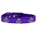 thumbnail image 1 of Silver Anchor Widget Genuine Metallic Leather Dog Collar Purple 26, 1 of 2
