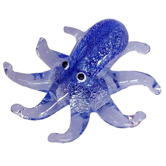 Silver And Blue Glow In The Dark Glass Octopus Paperweight