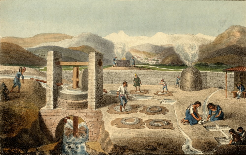 Silver And Copper Works In South America Sketched By PS- On Stone By G Scharf Canvas Art - Ken Welsh Design Pics (19 x 12)