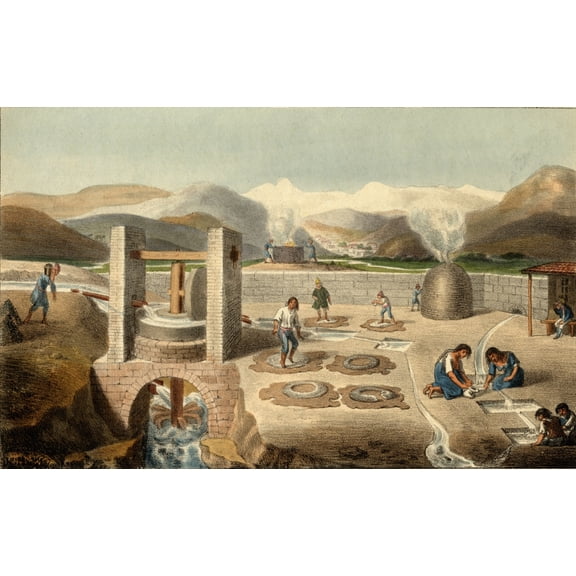 Silver And Copper Works In South America Sketched By PS- On Stone By G Scharf Canvas Art - Ken Welsh Design Pics (19 x 12)
