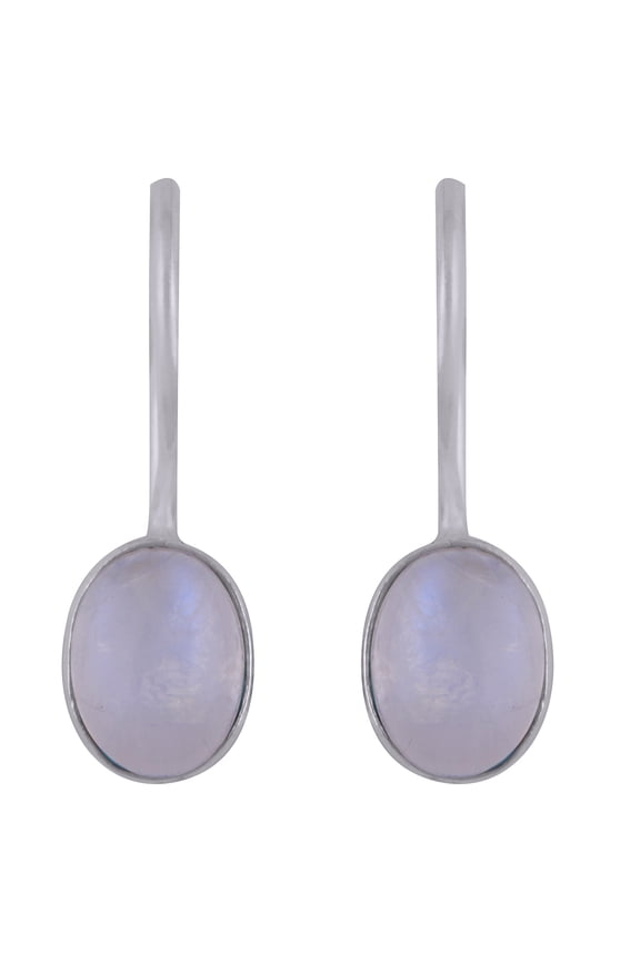 Silver And Gem Exports Natural Blue Flash Rainbow 6x8mm Cabochon Oval Shape Gemstone in Alluring Bezel Setting Handmade 925 Sterling Solid Silver Hook Closure Dangle Earrings Jewellery For Womens