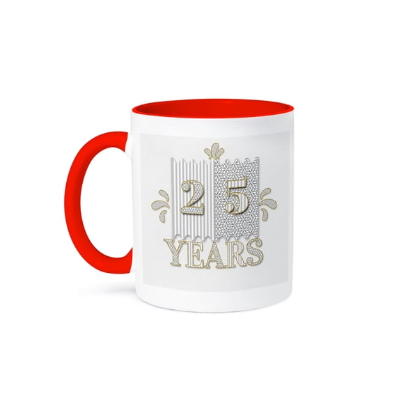 3drose, Silver and Gold Elegant 25 Years for Silver Anniversary or Birthday, 11oz Two-tone Red Mug