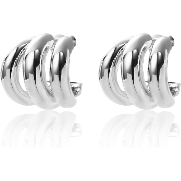 Silver And Gold Triple Hoops Earrings For Women Trendy Two Tone Hoop 18K Chunky Gold Earrings[Z1]