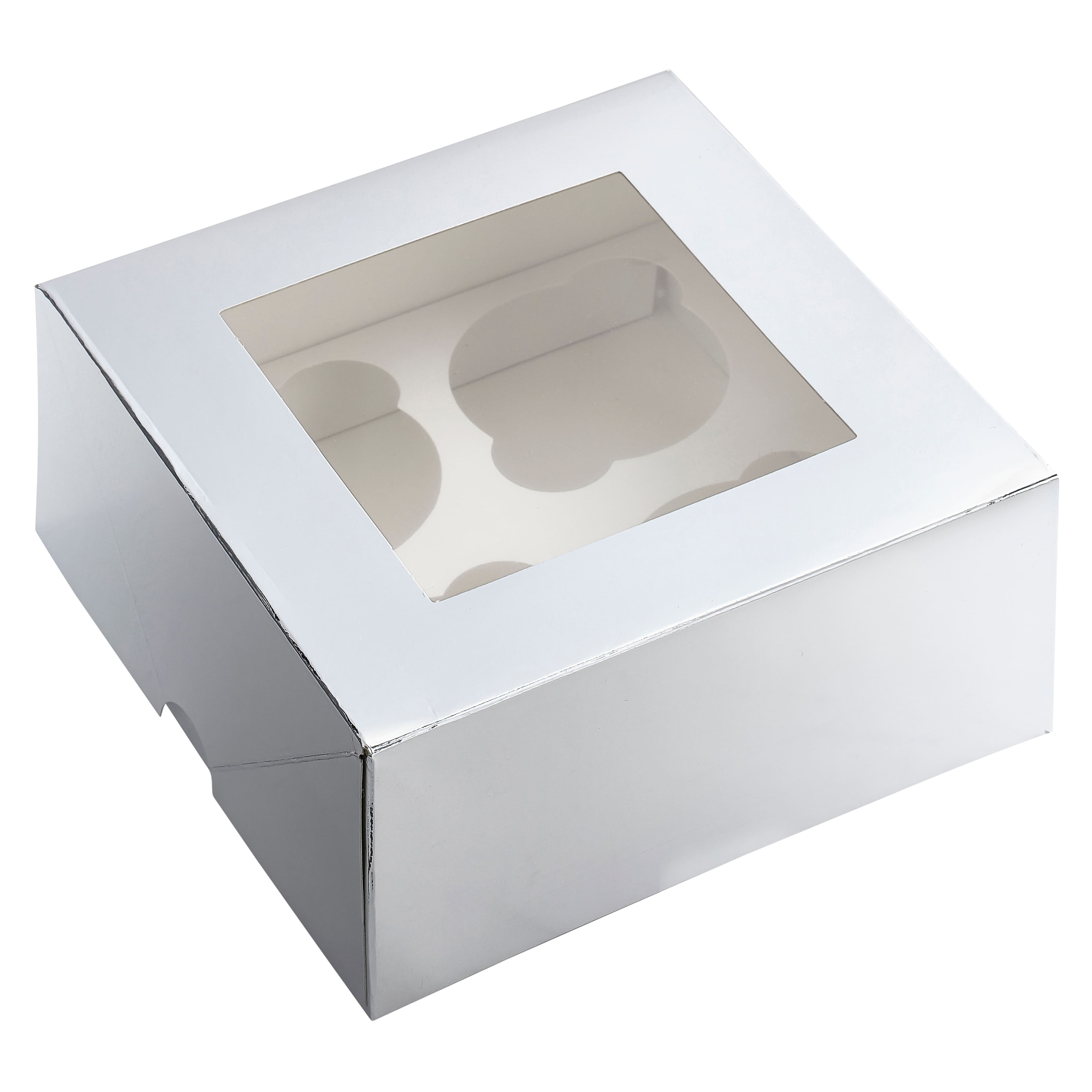 Pack of 5 White-Kraft Cupcake Boxes 12 Hole with Window & Stickers