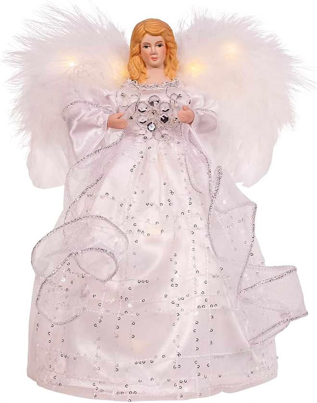 Silver And White Fairy Lighted Angel Tree Toppers, 10Inches
