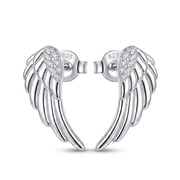 Silver Angel Wing Earring Studs - 925 Sterling Silver - Cubic Zirconia Stones - Angel Earring