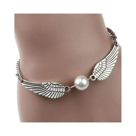 Silver Angel Wings Bracelet or Anklet with Pearl