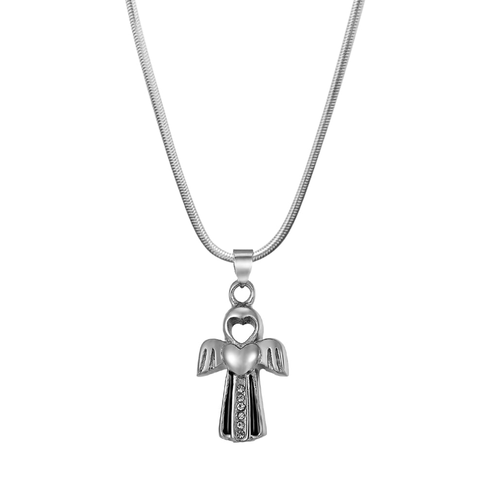 Silver Angel of love Urn Pendant Memorial Keepsake Cremation Jewelry Ashes Holder Necklace with Free Funnel Kit and Velvet Jewelry Box