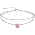 thumbnail image 1 of Silver Ankle Bracelet for Women, Waterproof Layered Ankle Round Gem Birthstone Anklets, Summer Beach Foot Jewelry, Adjustable 8.5"-10.5", 1 of 14