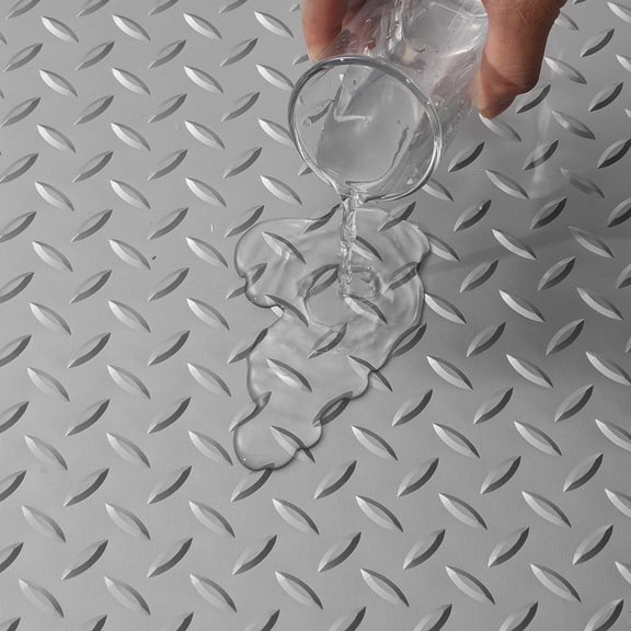 Silver Anti-Slip Garage Floor Mat 4.9x13ft Vinyl Roll: Diamond Texture