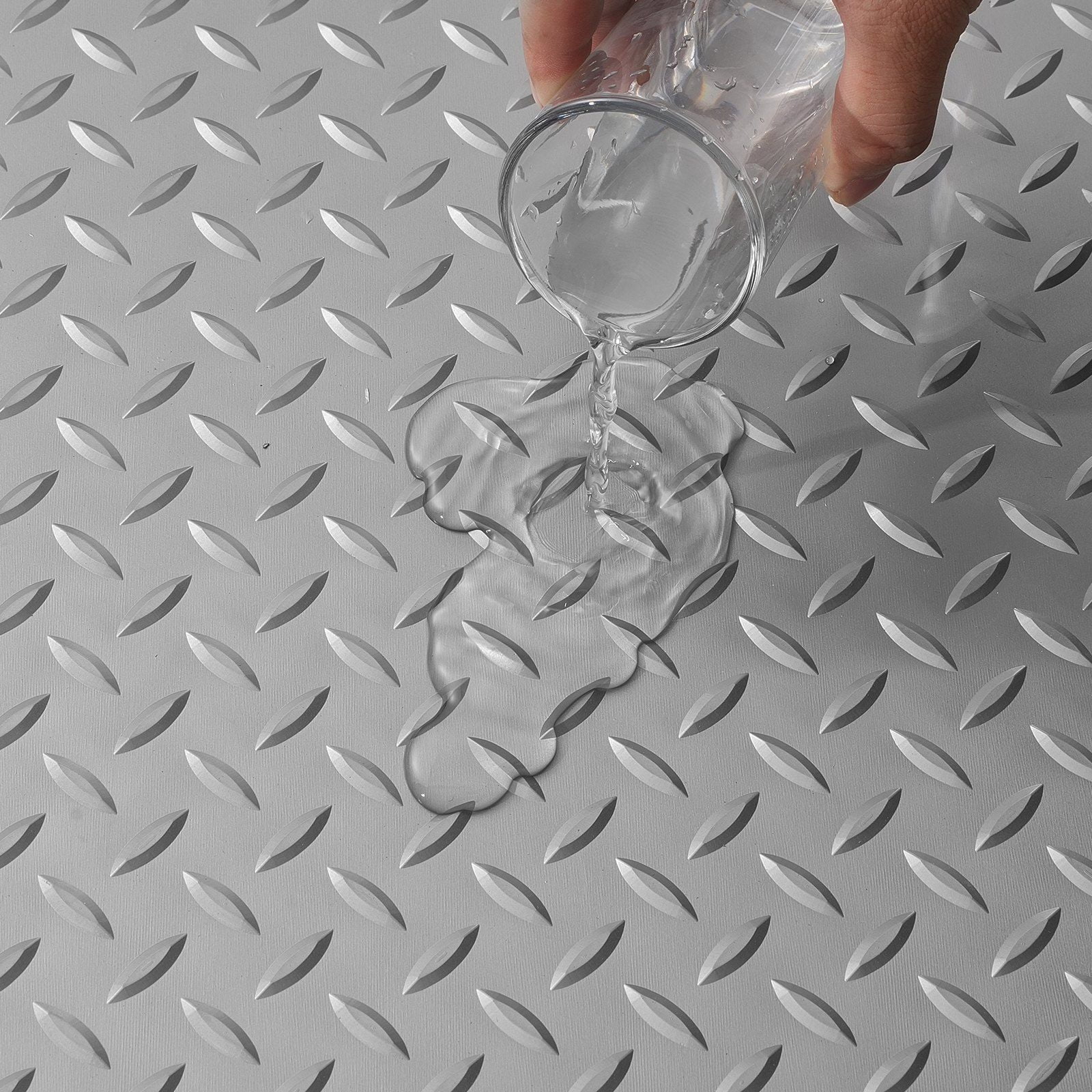 Silver Anti-Slip Garage Floor Mat 4.9x13ft Vinyl Roll with Diamond Texture for Under Car, DIY PVC Flooring for Gym, Boat, Trailer – 63.7sqft