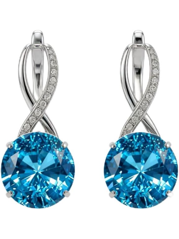 Silver Aquamarine Infinity Round Dangle Earring Blue Gemstone Lever Back Dangle Earring for Women March Birthstone Jewelry for Her Mom Ladies Valentines Day Mothers Day Christmas