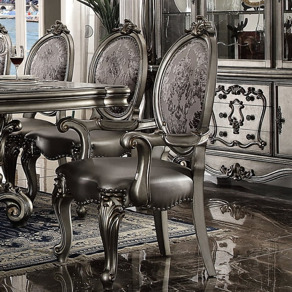 Silver Arm Chairs with Solid Back and Leaf Design / Add Class to Dining Room