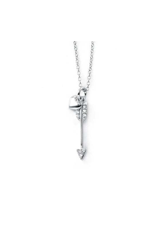 Silver Arrow Heart Pendant Necklace - 925 Sterling Silver/Cubic Zirconia Stones - Arrow Necklace