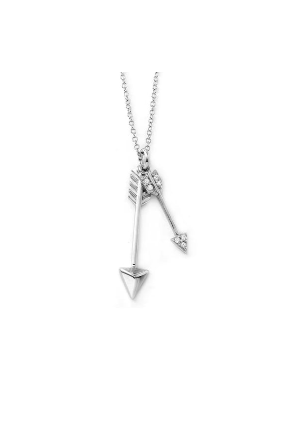 Silver Arrows Pendant Necklace - 925 Sterling Silver/Cubic Zirconia Stones - Arrow Necklace
