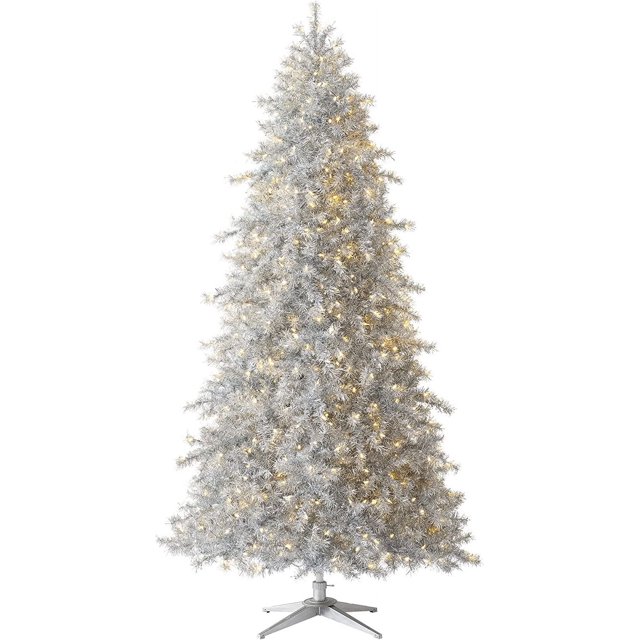 Silver Artificial Christmas Tree Tinkerbell Silver 8 Ft PreLit With 750 LED Candlelight