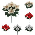 thumbnail image 1 of Silver Artificial Poinsettia Flowers Bouquet 11.02 Inch, Faux Metallic Silver Poinsettia Bush with 4 Heads, Christmas Flowers for Home Xmas Tree Garden Indoor Outdoor Holiday Decor, 1 of 5